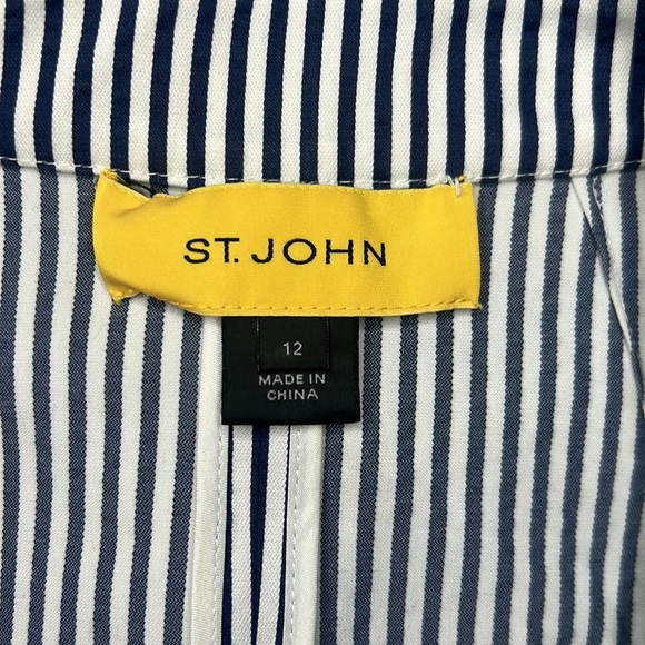 St. John Blazer Jacket Cotton Blend Seersucker Striped White and Blue Size 12 - Picture 8 of 9